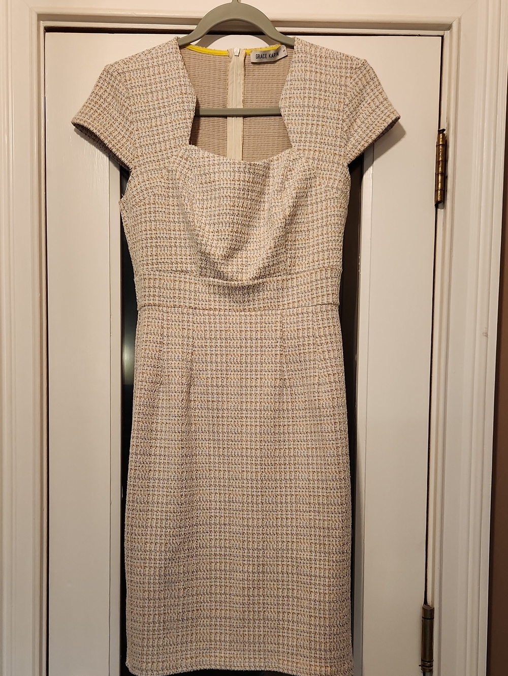 Grace Karin Cream Textured Midi Dress